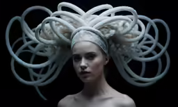 a woman that has some white plastic hair on her head