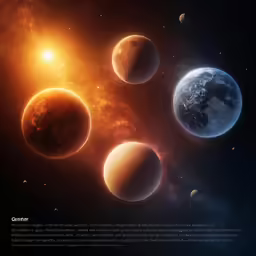 a group of planets flying through the sky