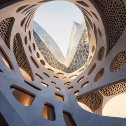 a large building made up of stone with circular holes