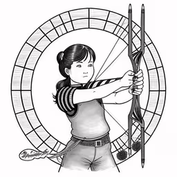 a girl is holding a stick and aiming her bow,a woman holding a bow and arrow