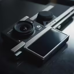 a close up shot of a camera on a table