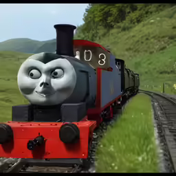 thomas the train is in the middle of a field