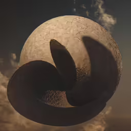an odd shape of a stone sphere is on display