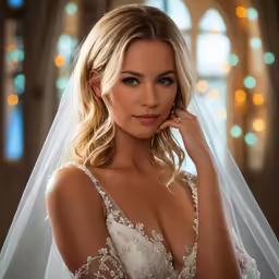 a woman in a wedding dress poses for a picture