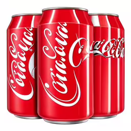 three coca - cola cans that have been bottled for one drink,two cans of coca cola, one red and the other white,three red cans are shown in this artistically stylized picture,three cans of coca - cola are shown in red,a row of coca - cola cans is shown here