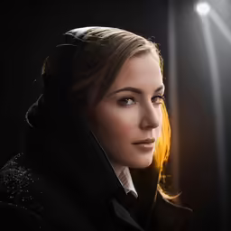 a woman with a headscarf looking at something