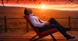 a man sitting on a chair at sunrise,a man is sitting in a chair at sunset