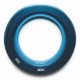 an oval blue camera lens lens with a white background