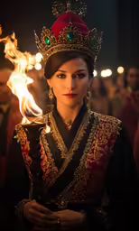 a young woman dressed in the traditional chinese fashion holding a burning stick