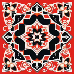 an image of a square, decorated and red background,a red and black square frame with abstract flower designs,an ornate red and black floral design with black hearts,a square patterned, floral design is shown,a close up of a red and black pattern on fabric