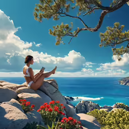 there is a woman that is sitting on a rock
