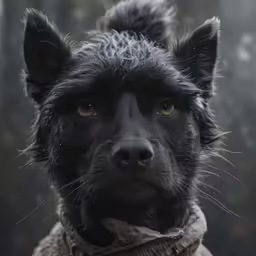 a black dog that is looking at the camera