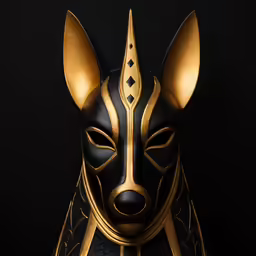 a black and gold colored mask with a gold pattern on the face