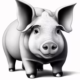 a white pig with a large ears and big eyes