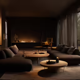 the light is on in the dark living room