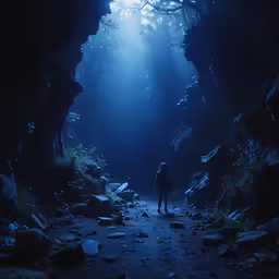 a person walking down a trail with sunlight coming through the tunnel