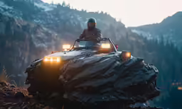 a person riding a vehicle on a dirt road