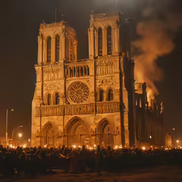 smoke rises as people celebrate and watch a fire