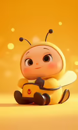 a yellow teddy bear that is wearing a bee costume