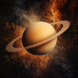 an image of saturn in outer space, with a ring around it