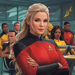 a drawing of a woman in an office surrounded by other people