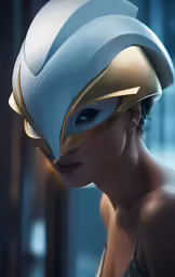 a woman with a helmet and mask in front of her face