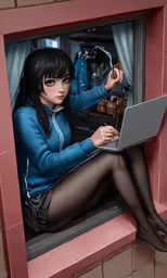 an animated image of a girl working on a computer