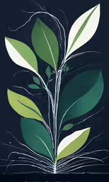an image of a plant with leaves over the top,a plant with green leaves on a black background
