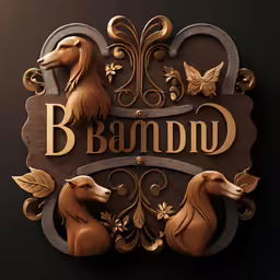 a plaque with some brown dogs and an elegantly decorated sign