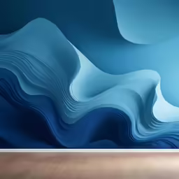 a wall mural is painted with blue waves