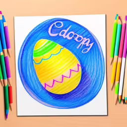 a drawing of an easter egg with the words cadon above it,an image of happy easter eggs on a table