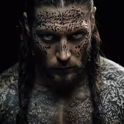 an attractive man with his face painted like a leopard