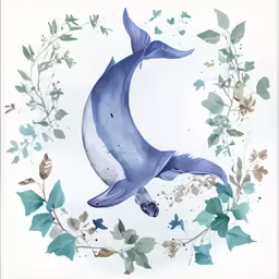 a painting of a dolphin surrounded by leaves