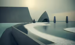 the concrete walls that surround the pool give it a peaceful scene