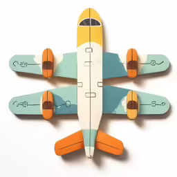 an airplane shaped toy sitting on top of a white surface