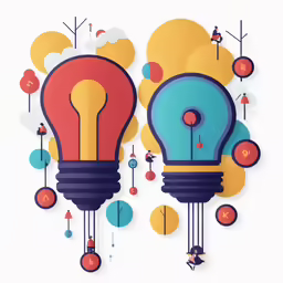 three light bulb cut out with an orange, blue and yellow one