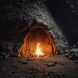 the light is shining inside a small stone tunnel