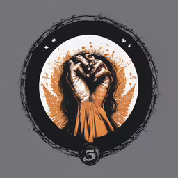 a poster with the fist of fists,a circular drawing that shows a hand holding an object in a circle