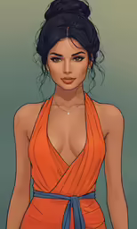 the beautiful girl in a dress that has the chest up
