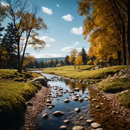a landscape shows the creek with several rocks under it