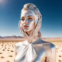 an artistic rendering of a woman with silver body paint