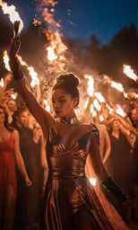 a woman holding fire in her hands at a fire festival