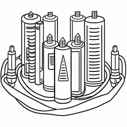 two batteries and a tube are shown on top of each other,an art print of three cylindrical cylindrical cylinders,three sub amps, two of which are on top of each other,four cylinder drawing at getdrader,a group of tubes and lighters on top of a shelf