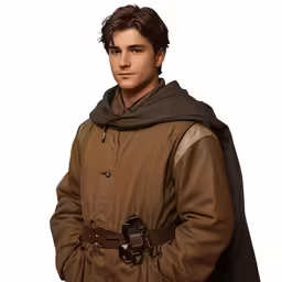 a man in a brown and black uniform is posing for the camera