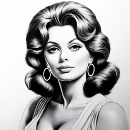 a drawing of a woman with large hoop earrings