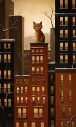 a cat is sitting on top of the building