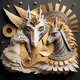 an animal like item made out of paper on the side