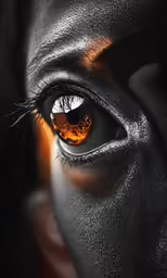 a close up of a person with orange eyes