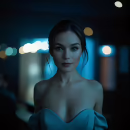 a beautiful young woman posing for a photo in blue