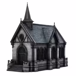 a large house with some stairs and a steeple